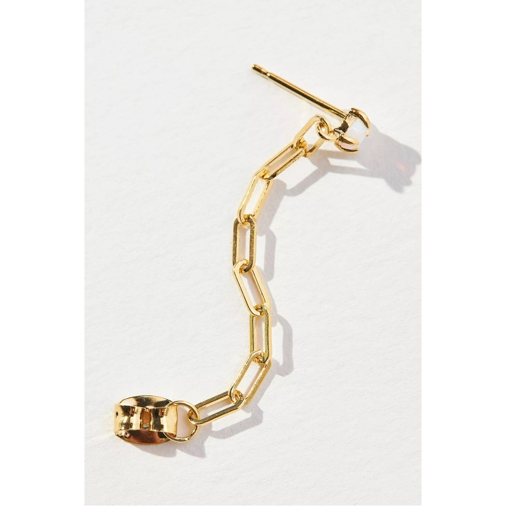 NWT Anthropologie TAI Chain Link Drop Earrings Gold Opal Stone - Picture 8 of 16